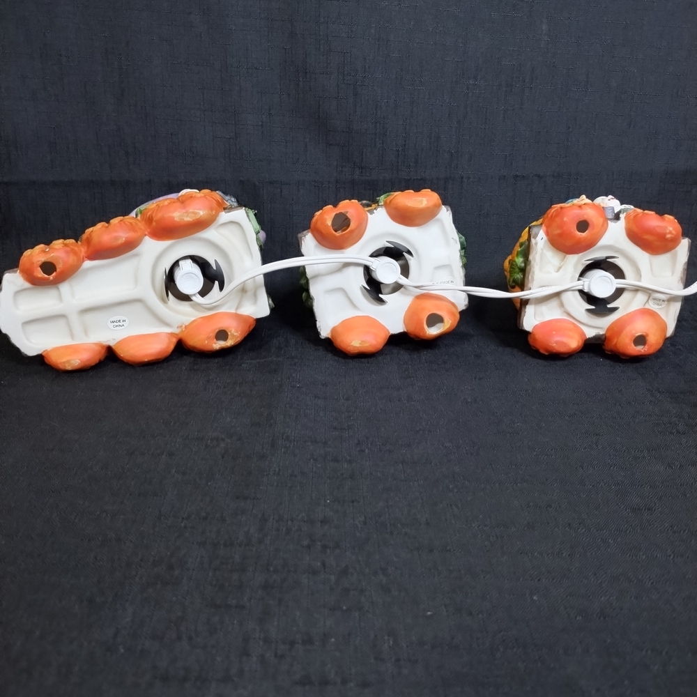 Vintage Ceramic Spooky Halloween Pumpkin Jack O Lantern Train String Lights - Picture 8 of 12